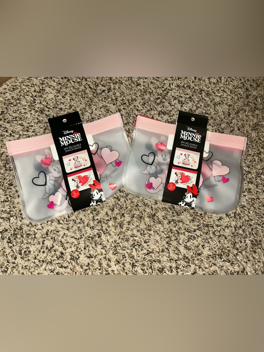 Disney Minnie Mouse Reusable Snack Bags - Pink and Red Heart Design